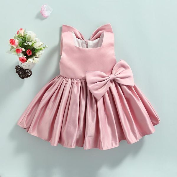 

girl's dresses baby clothing solid color sleeveless square collar big hem bow-knot princess dress toddler girls spring summer autumn fo, Red;yellow