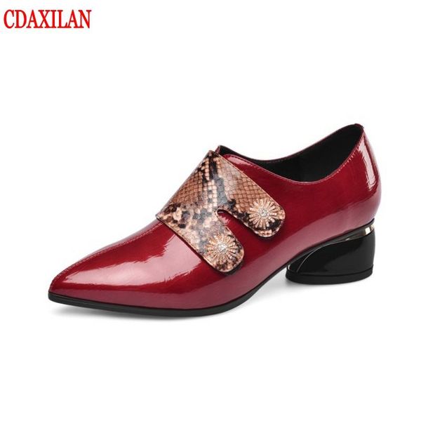 

arrived women's pumps shoes genuine cow patent leather pointed toe mid-heels ladies dress parties, Black