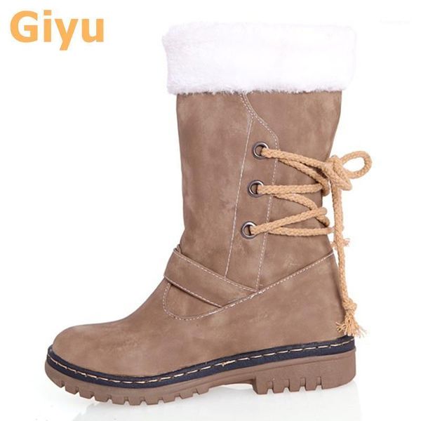 

boots giyu 2021 winter non-slip snow thick fluffy women's lace-up high 34-43 plus size ladies riding1, Black