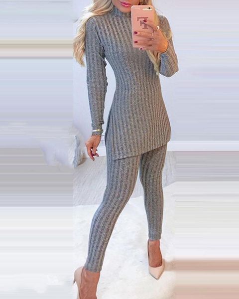 

women's tracksuits women sport crop long pant two-piece suits autumn outfits 2021 knitting sweater two piece womens spring suit running, Gray