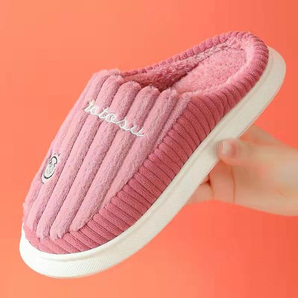 

slippers women's winter plush warm cotton thick bottom antiskid home soft sole, Black