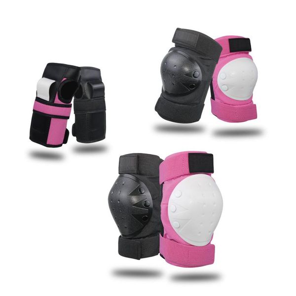 

children protector set roller skating skateboard 6-piece knee pads elbow wrist interpolated &, Black;gray