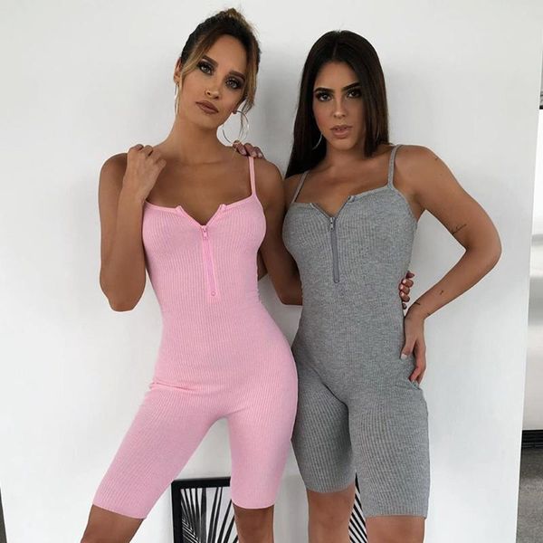 

women's jumpsuits & rompers summer women solid colors spaghetti strap v-neck sleeveless slim pants fitness zipper bodycon skinny jumpsu, Black;white
