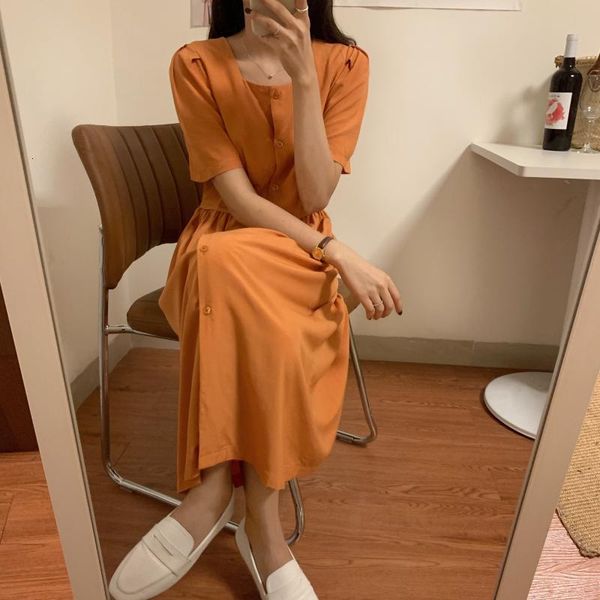 

dresses square collar brief solid summer short sleeves elegance sweet girls ol chic all match long es vestidos, Black;gray