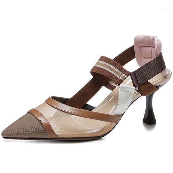 

sandals 2021 summer fashion mixed colors mesh women pumps pointed toe strange high heels gladiator ladies shoes1, Black