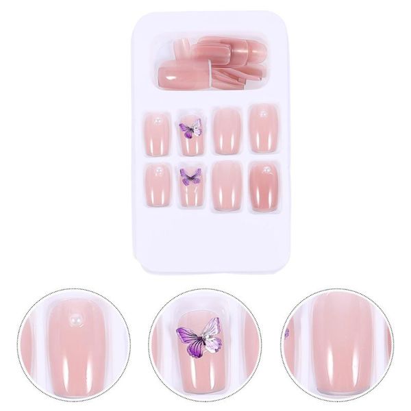 

false nails 24pcs girls long press on full cover ballerina artificial, Red;gold