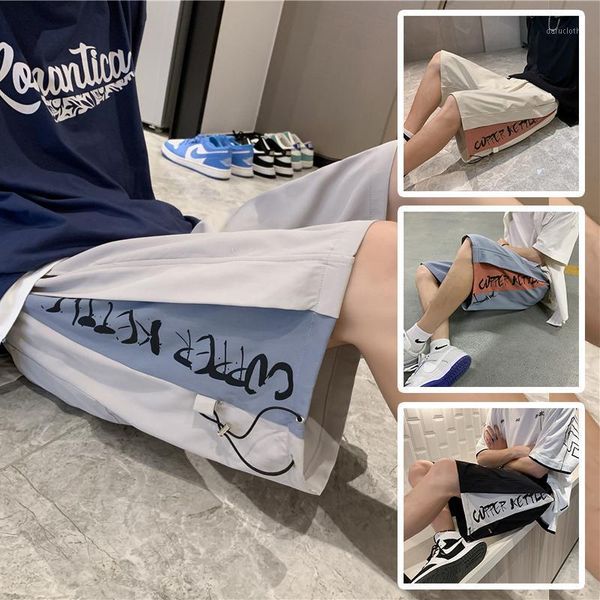 

men's shorts black japanese polyester running sports casual summer elastic waist printed plus size clothing, White;black