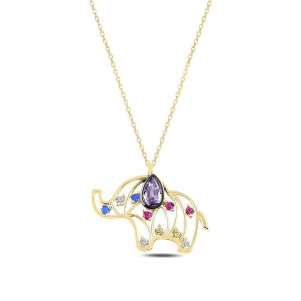 

chains silver 925 sterling elephant colorful zircon stone necklace