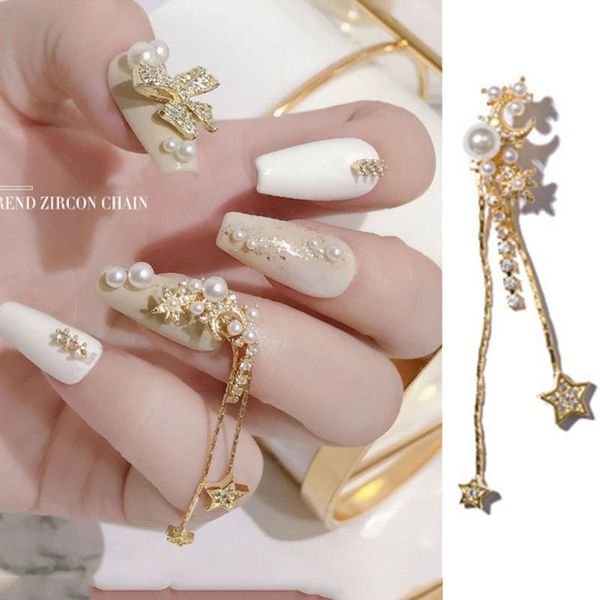 

nail art decorations rhinestones tassel chains pearl jewelry diy, Silver;gold