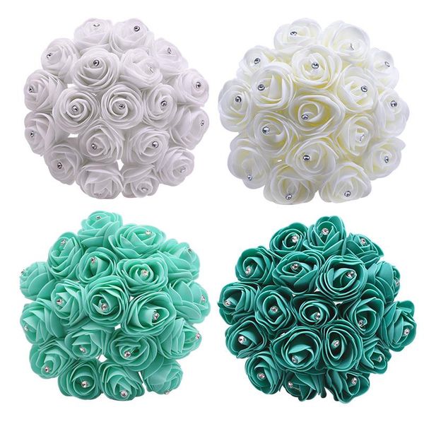 

decorative flowers & wreaths 10pcs 5cm pe foam roses bling diamond artificial diy bridal bonquet teal flower wedding decoration handmade wre
