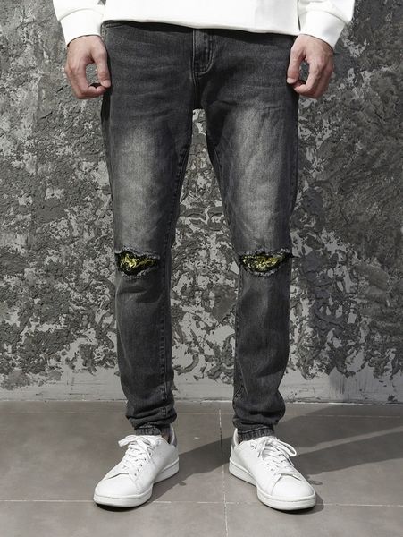 

men ripped washed jeans b0tc#, Blue