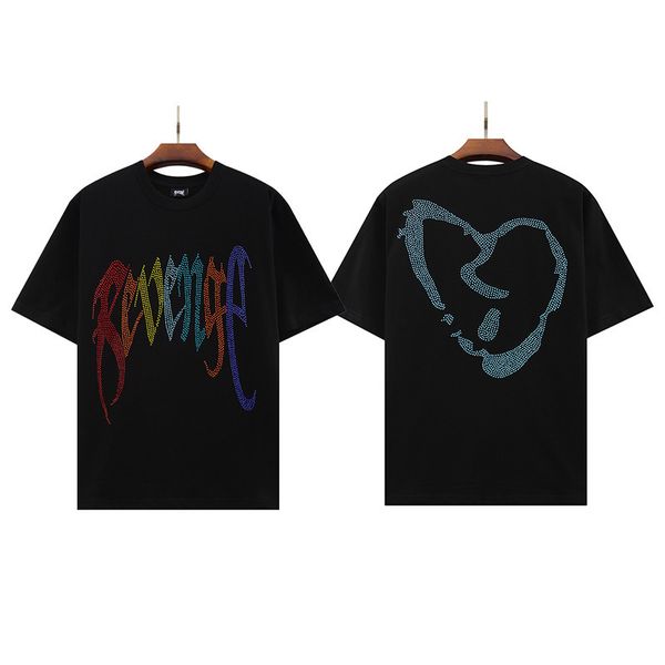 

revenge chaopai high street hip hop oversize color drill loose short sleeve t-shirt men and women bf_zy, White;black