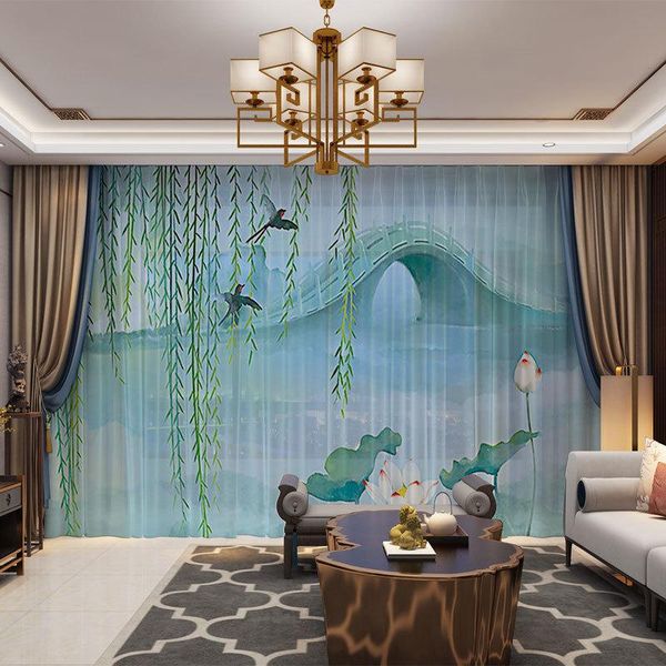 

digital printed curtains customized po drape panel sheer tulle living room bedroom spring summer birds green curtain & drapes