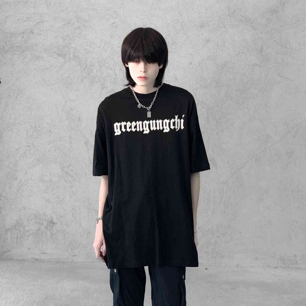 

brand hearts/chrome croosin mr. high street gothic sanskrit letter short sleeve t-shirt men's and women's casual loose fashion bra, White;black