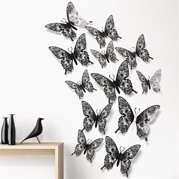 

wall stickers hollow butterflies home decor multicolor 3d butterfly sticker 12pcs/lot for decoration on the living room