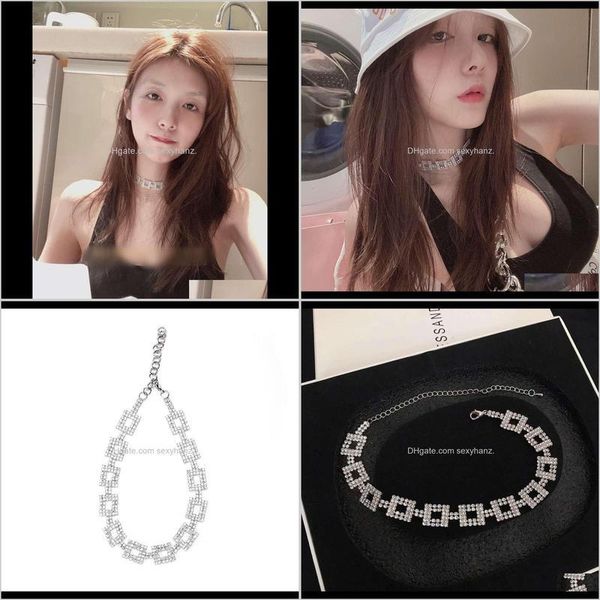 

pendant necklaces & jewelry drop delivery 2021 pendants yang chaoyue, the same xige net red, fashionable and versatile, square flash diamond, Silver