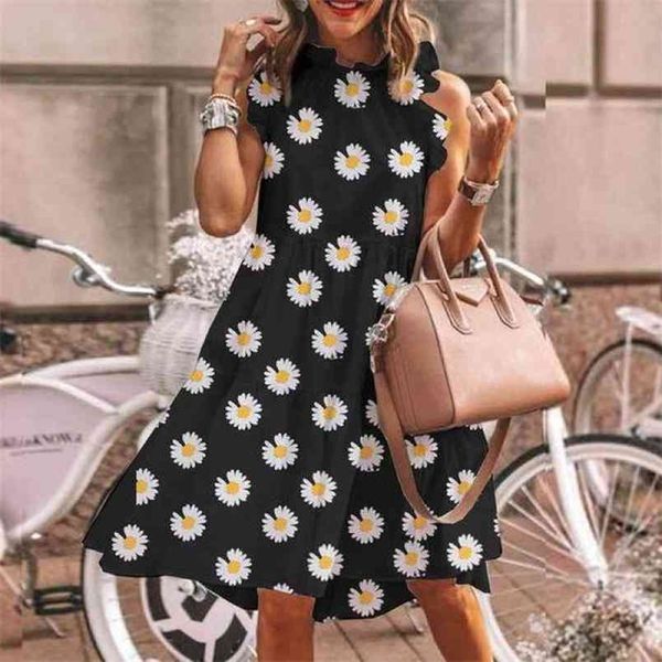 

vintage stitching midi dress women's summer sundress casual sleeveless ruffled tricolor vestidos female robe femme 210517, Black;gray