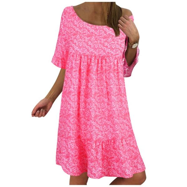 

party dresses o-neck print half sleeve ruffles draped summer dressses women's ladies large size loose mini dress fashion casual sundres, White;black