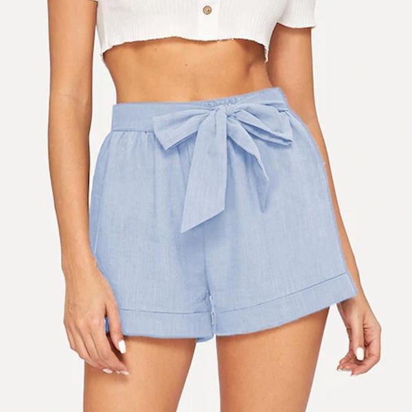 

women's shorts elastic waist tie bow loose cotton womens 2021 summer korean wide leg for women wild casual #t1g, White;black