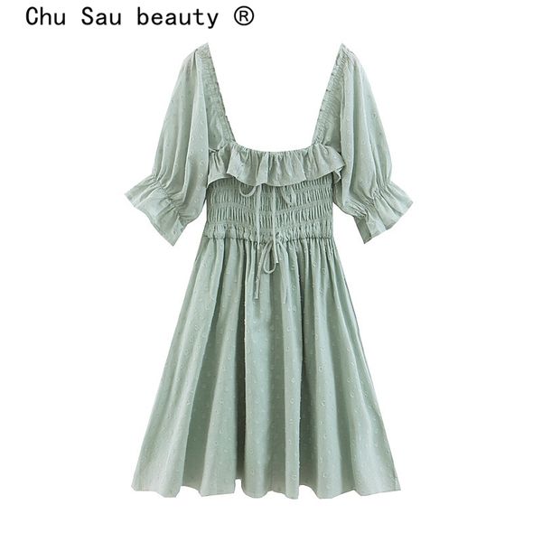 

summer casual chic solid colour cotton mini dress women holiday style ruffles backless dresses female vestidos 210508, Black;gray