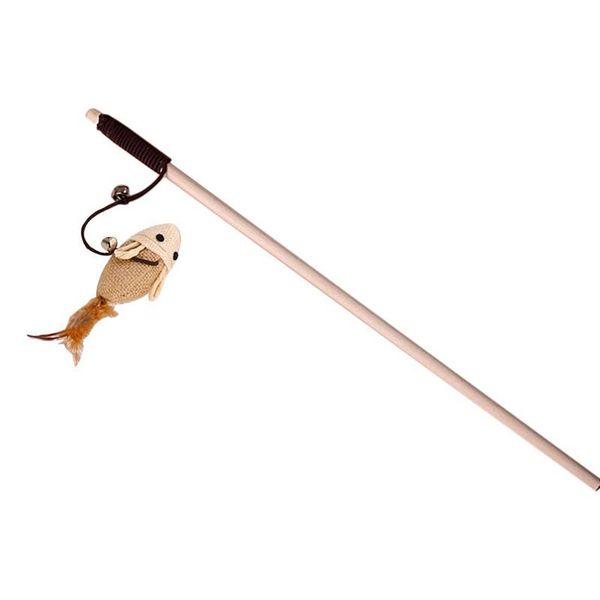 

cat toys artificial feather stick toy with wood animal mouse pet chat