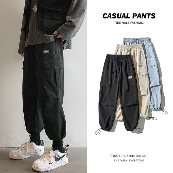

multi-pocket work pants functional overalls male style trousers sweatpants bunch trend casual harlan men joggers men's, Black