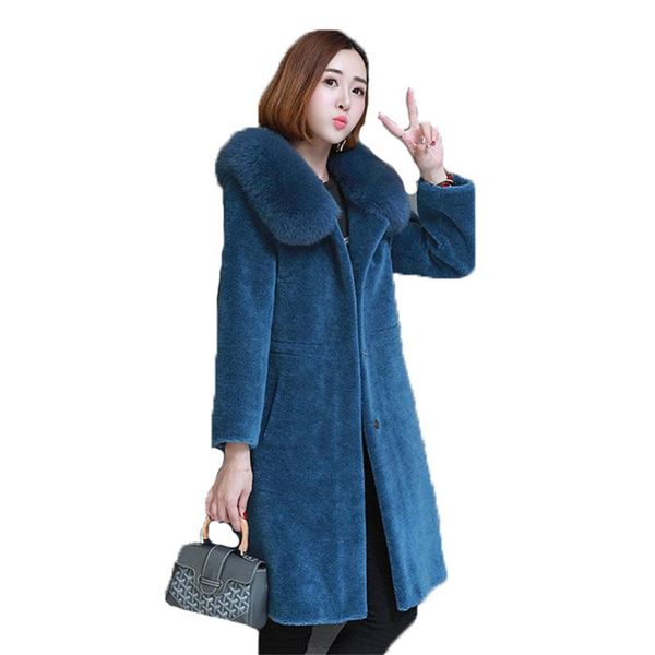 

women's fur & faux coat women 2021 autumn winter plus size 5xl loose europe america fashion keep warm long hooded jacket n1173, Black