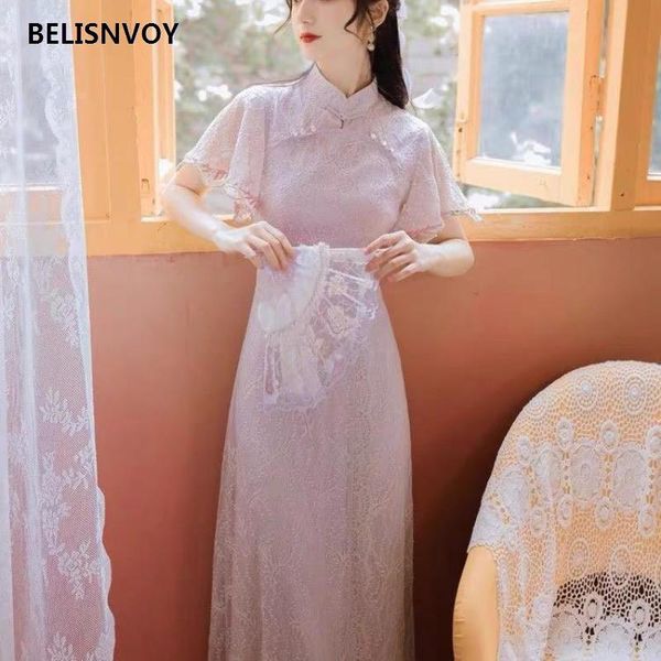 

ethnic clothing chinese style dress for women lace embroidery young cheongsam elegant vintage ladies qipao 2021 summer retro feminine, Red
