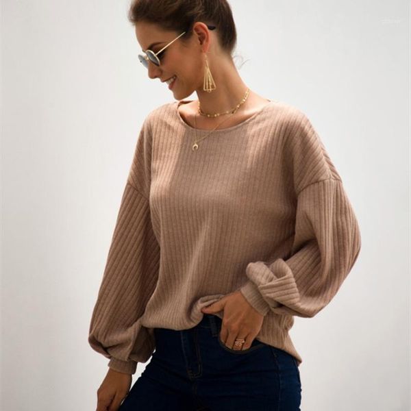

women vintage o-neck long lantern sleeve sweater elegant solid casual 2021 arrival autumn fashion pullovers women's sweaters, White;black