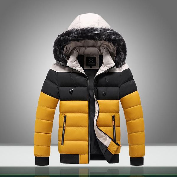 

men's down & parkas parka jackets fur collar men autumn winter mens warm thick outwear coats solid splice casual hooded windbreak jacke, Black