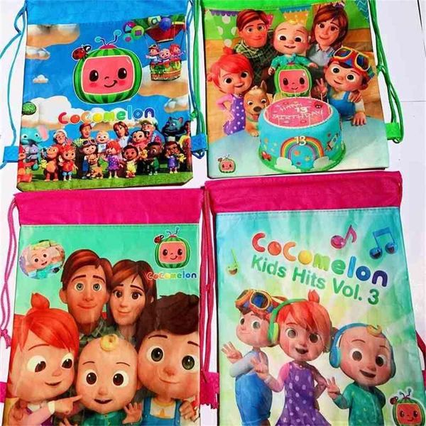 

kids shoulder cocomelon cartoon drawstring bag student school tiktok children backpacks beach shopping travel non-woven storage bags