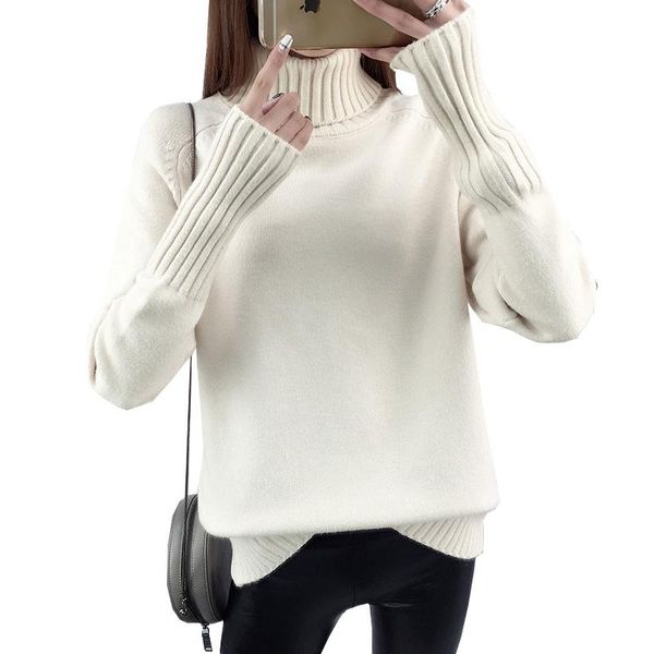 

women's sweaters 2021 autumn/winter turtleneck sweater women loose outer wear wild thick knitted ladies pullover inner base shirt, White;black