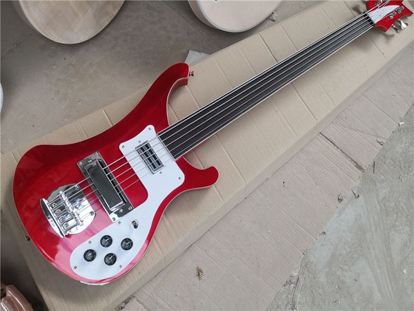 4/5 dizeleri Fretless Metalik Kırmızı Elektrikli Bas Gitar Altın Ciltli, Krom Donanım, Özelleştirilebilir