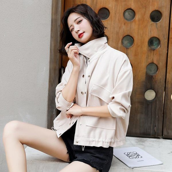 

women's trench coats 2021autumn fashion hemming trendy short coat, Tan;black