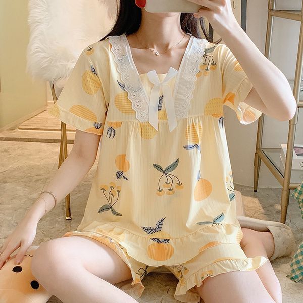 

pajamas women's summer short sleeve shorts princess style lace v-neck thin home suit women, Black;red