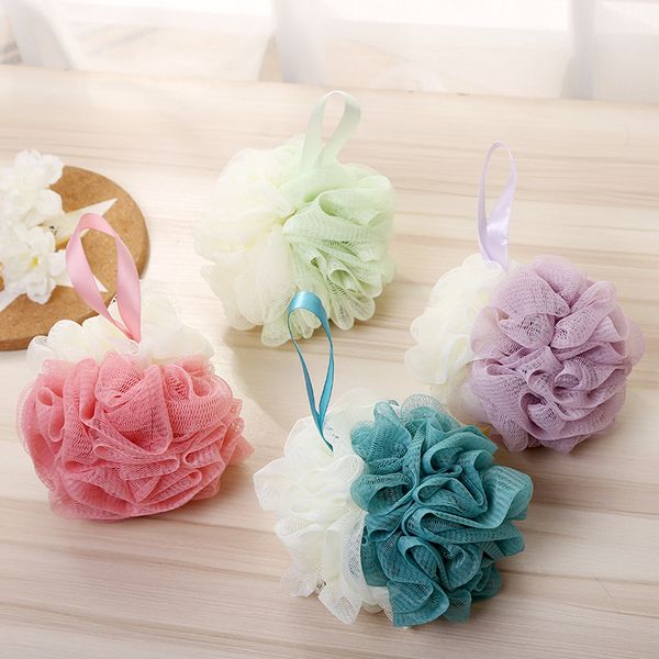 

50 gram loofah bath sponge mesh pouf double colors mix loofa puff scrubber exfoliate with beauty bathing accessories