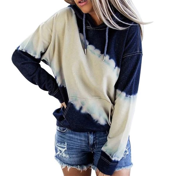 

women's hoodies & sweatshirts tie dye color block hooded long sleeve patchwork loose female summer autumn casual ladies sweatshirt, Black
