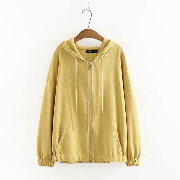 

plus size outerwear & coats women's full cotton long sleeved hoodie hooded zip up solid thick autumn large hoodies, Black