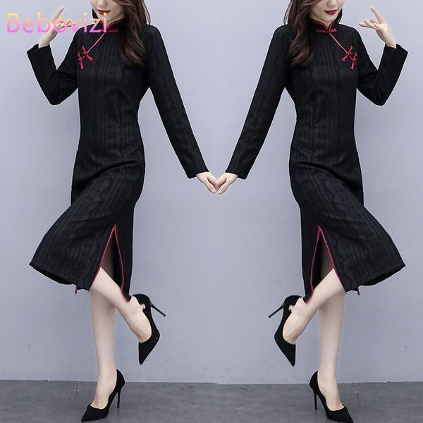 

plus size -4xl lace black red modern fashion party cheongsam dress for women long sleeve qipao traditional chinese clothes ethnic clothing