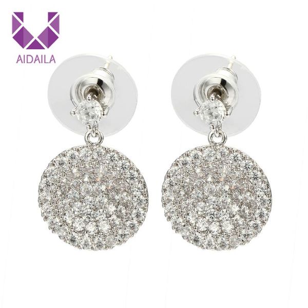 

dangle & chandelier women round drop earrings for ladies with rhinestone and real zircon fine jewelry girl fashion gift, Silver