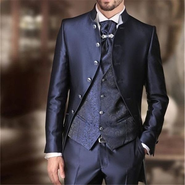 

men's suits & blazers more recent dark blue jacket pant with standard male wedding vest 3 garments hombre groom suit fine blazer 809d, White;black