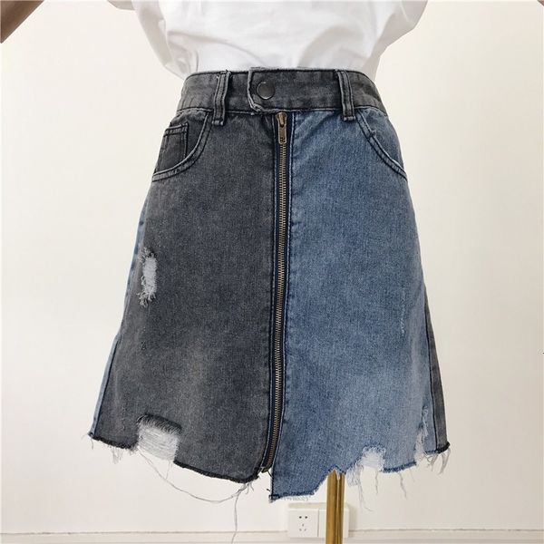 

skirts high street summer spot torn color female skirts denim high waist thin to-line casual fit hvea, Black