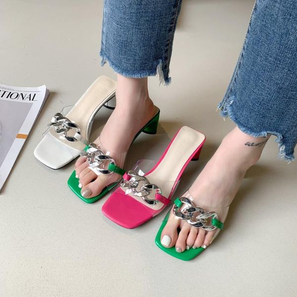 

rubber slippers summer women's shoes low pantofle luxury slides loafers square heel med 2021 designer block fabric fashion rome, Black