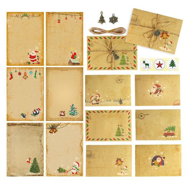 

greeting cards vintage kraft letter pad set envelope merry christmas invitation card gift xmas party blessing writing paper