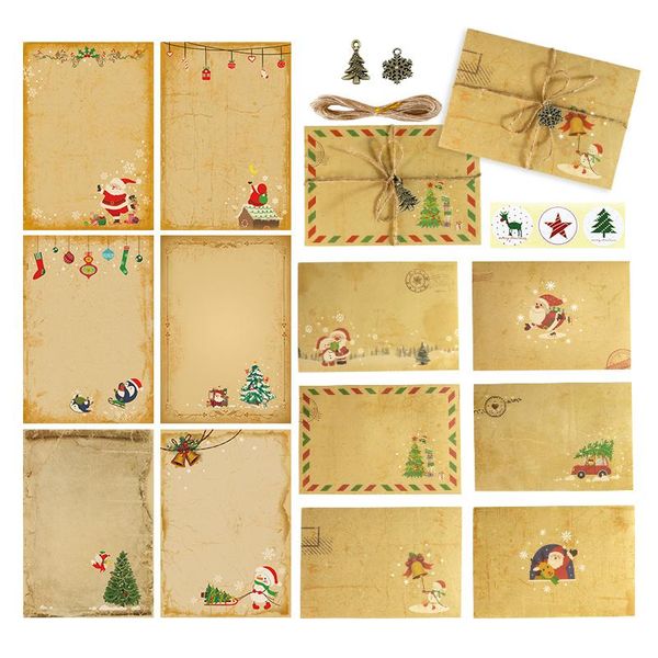 Biglietti d'auguri Vintage Kraft Letter Pad Set Busta Buon Natale Biglietto d'invito Regalo Festa di Natale Benedizione Carta da lettere