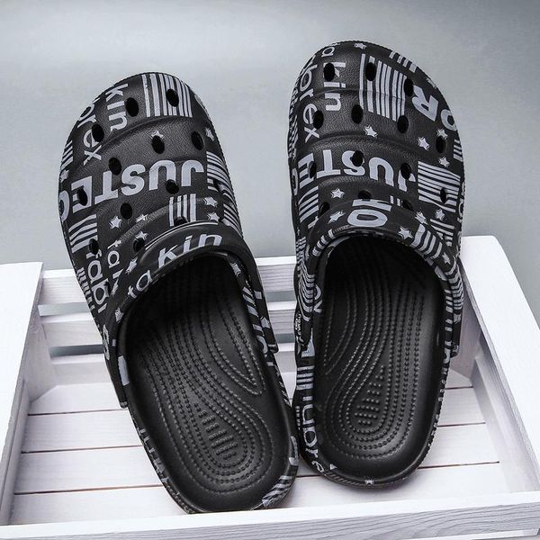

slippers men summer shoes sandal beach white hole couple sandals breathable, Black