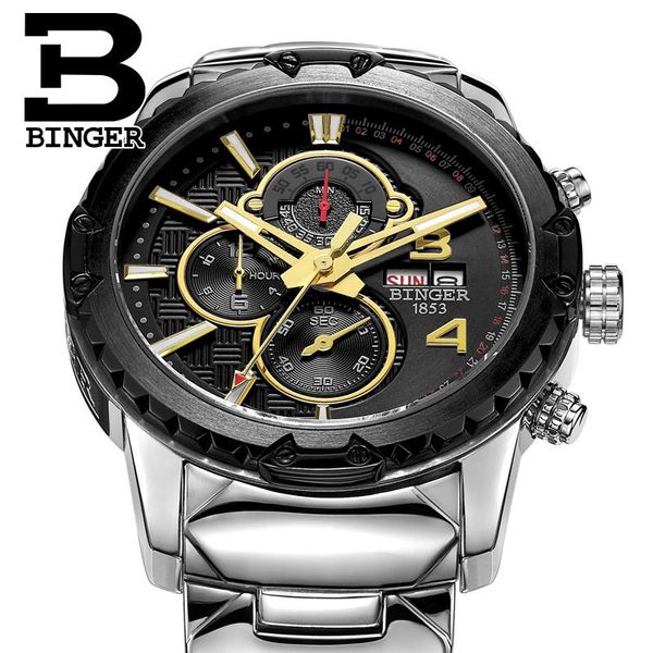 

wristwatches chronograph 2021 watches men binger waterproof 30m sport military watch quartz masculino, Slivery;brown