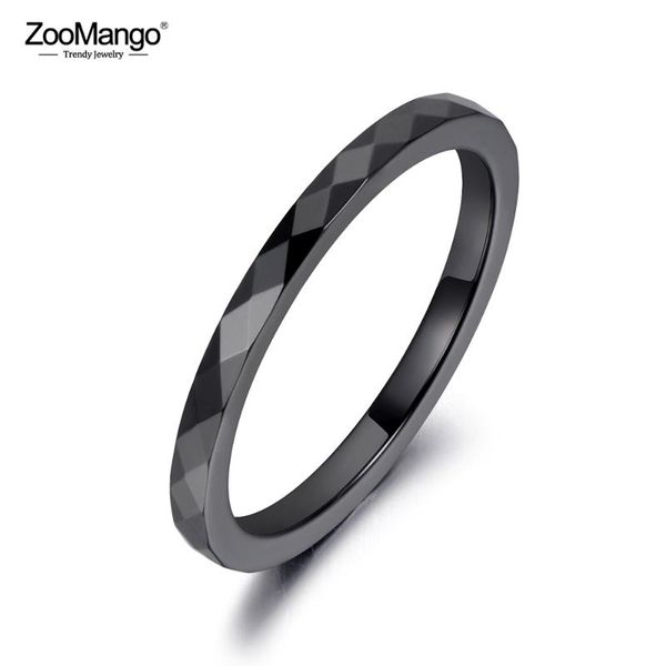 

wedding rings zoomango trendy 2mm black/white cutting ceramics girls jewelry classic engagement for women anneaux zr19051, Slivery;golden