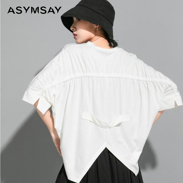 

women's t-shirt asymsay autumn white black drawstring split quarter sleeve fashion tide bat tees al1973
