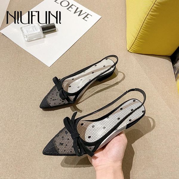 

sandals pointed low-heeled breathable hollow women's 2021 dots mesh transparent pvc bow ladies black shoes